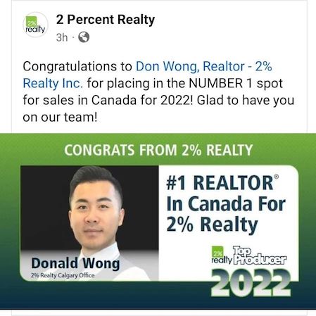 2% Facebook #1 in Canada Award